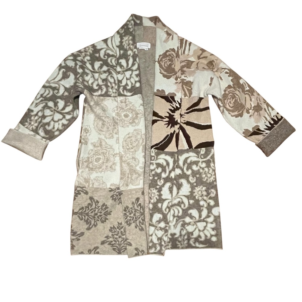 Anthropologie‎ The Mariel Longline Cardigan Sweater Patchwork Open Front OS Tan